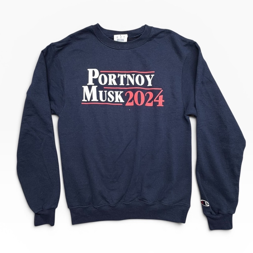 Champion Barstool Sports Portnoy Musk 2024 Navy Blue Crewneck Sweatshirt Small